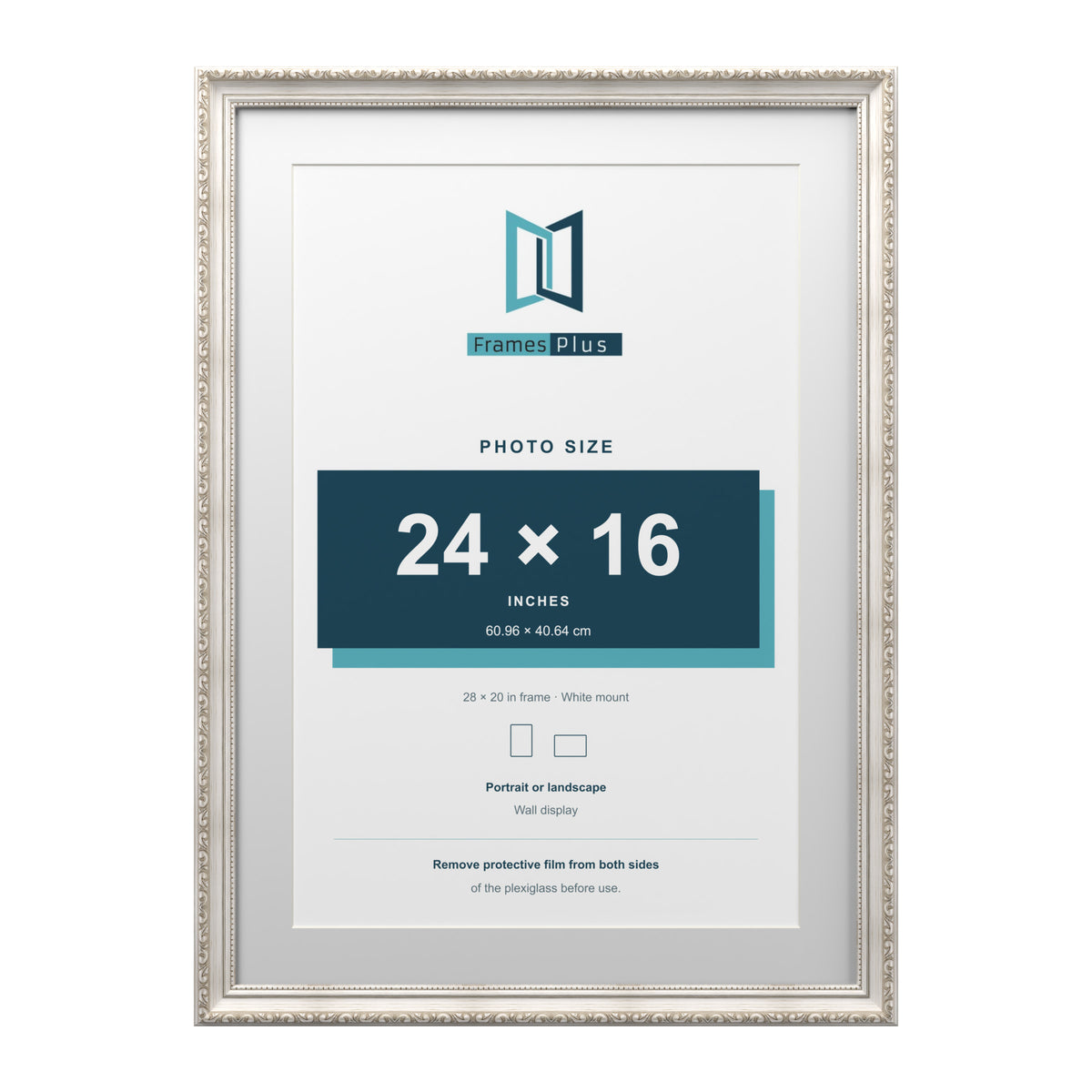 Louis Range Silver Picture, Photo & Poster Frame with White Mount - 28x20" Frame for 24x16" Photo, Silver