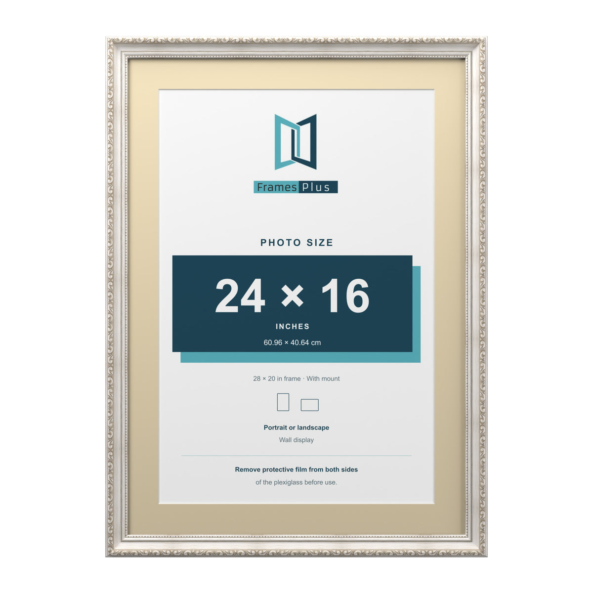 Louis Range Silver Picture, Photo & Poster Frame with Ivory Mount - 28x20" Frame for 24x16" Photo, Silver
