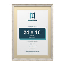 Louis Range Silver Picture, Photo & Poster Frame with Ivory Mount - 28x20" Frame for 24x16" Photo, Silver