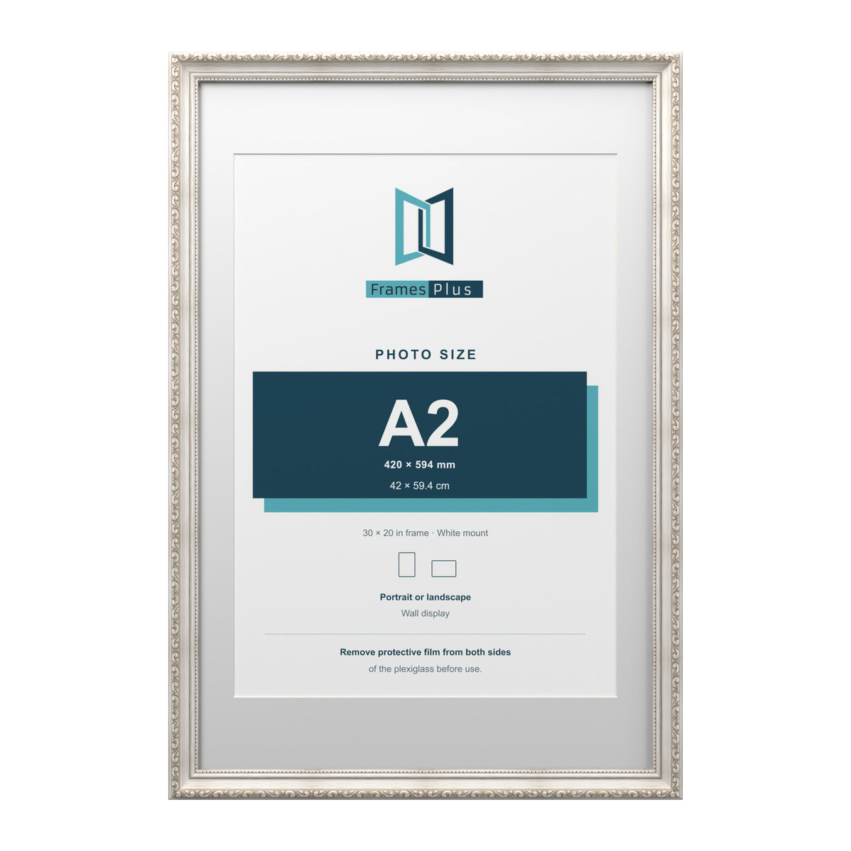 Louis Range Silver Picture, Photo & Poster Frame with White Mount - 30x20" Frame for A2 Photo, Silver