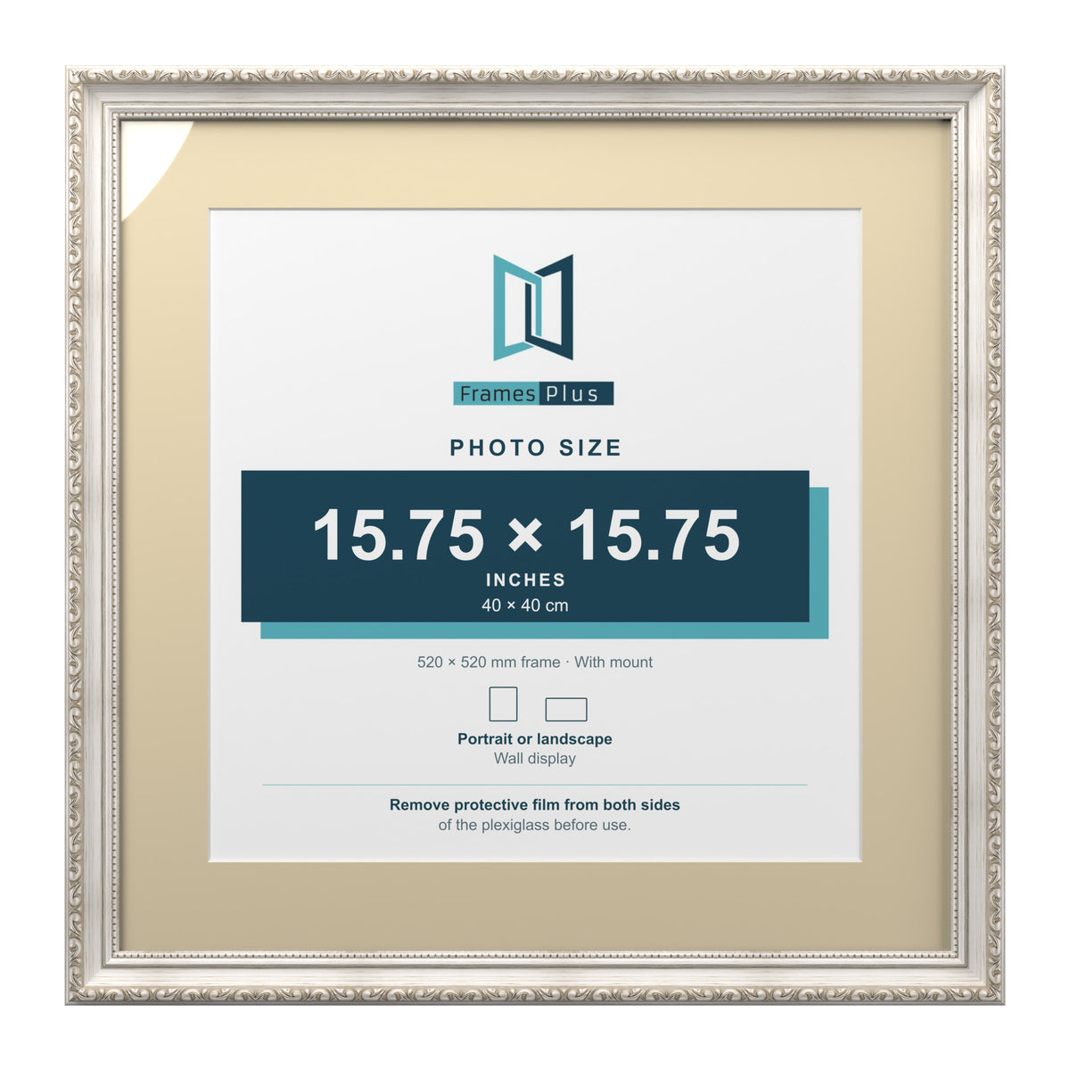 Louis Range Silver Picture, Photo & Poster Frame with Ivory Mount - 52x52cm Frame for 40x40cm Photo, Silver