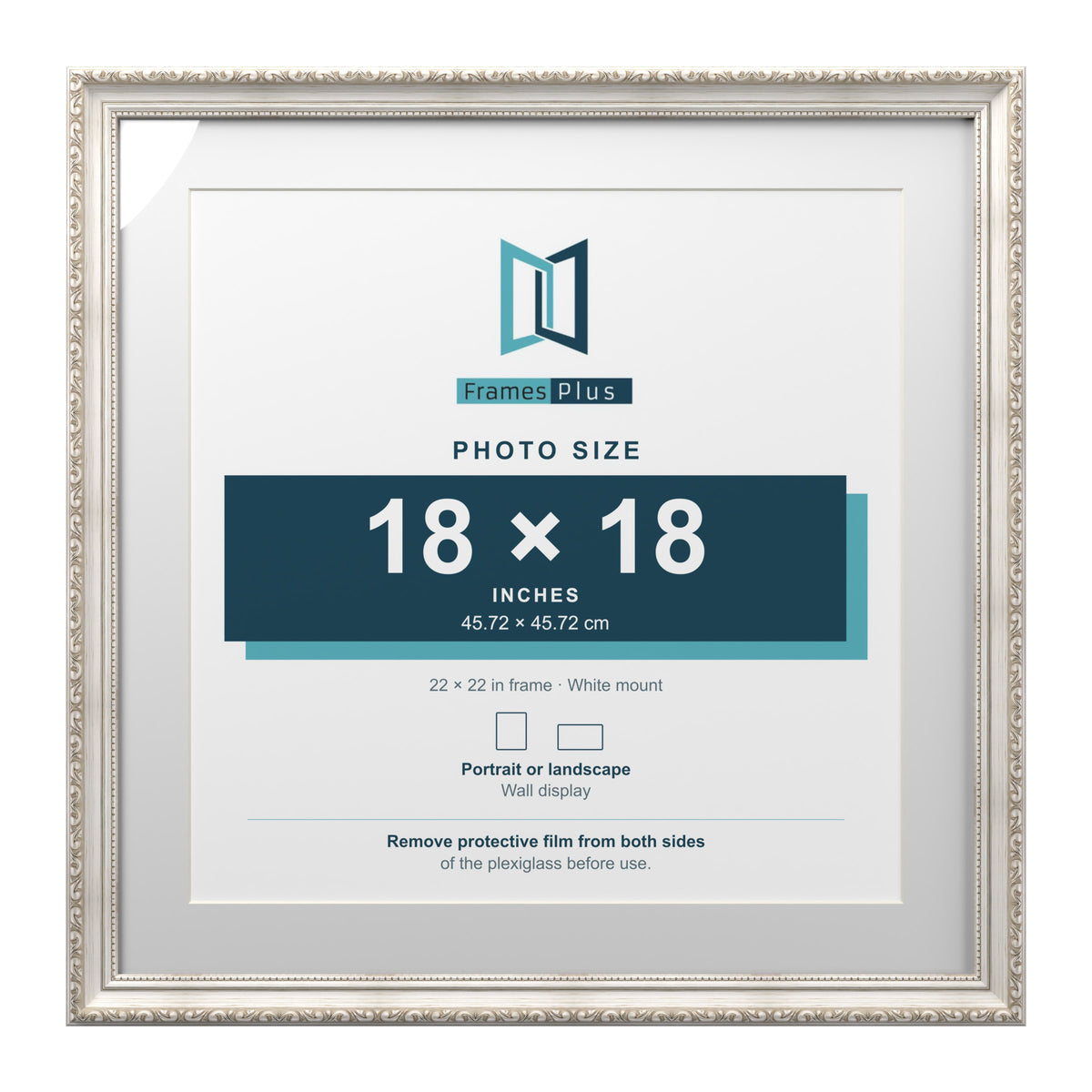 Louis Range Silver Picture, Photo & Poster Frame with White Mount - 22x22" Frame for 18x18" Photo, Silver