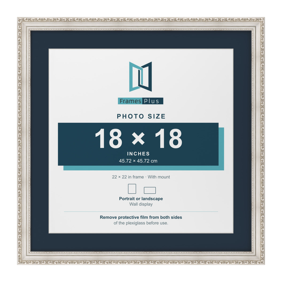 Louis Range Silver Picture, Photo & Poster Frame with Pacific Blue Mount - 22x22" Frame for 18x18" Photo, Silver