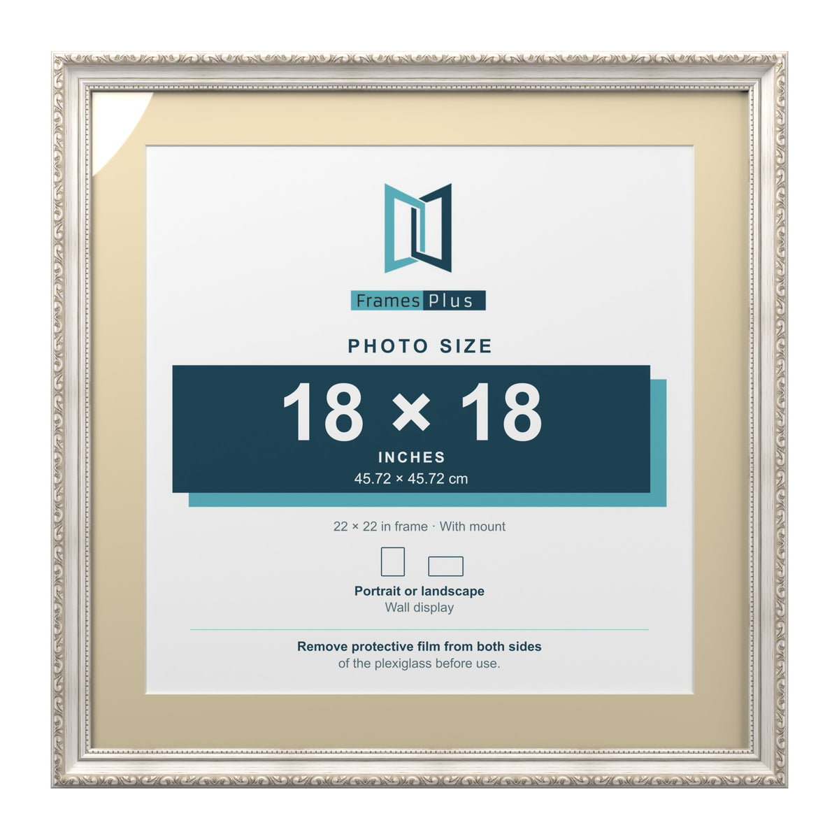 Louis Range Silver Picture, Photo & Poster Frame with Ivory Mount - 22x22" Frame for 18x18" Photo, Silver