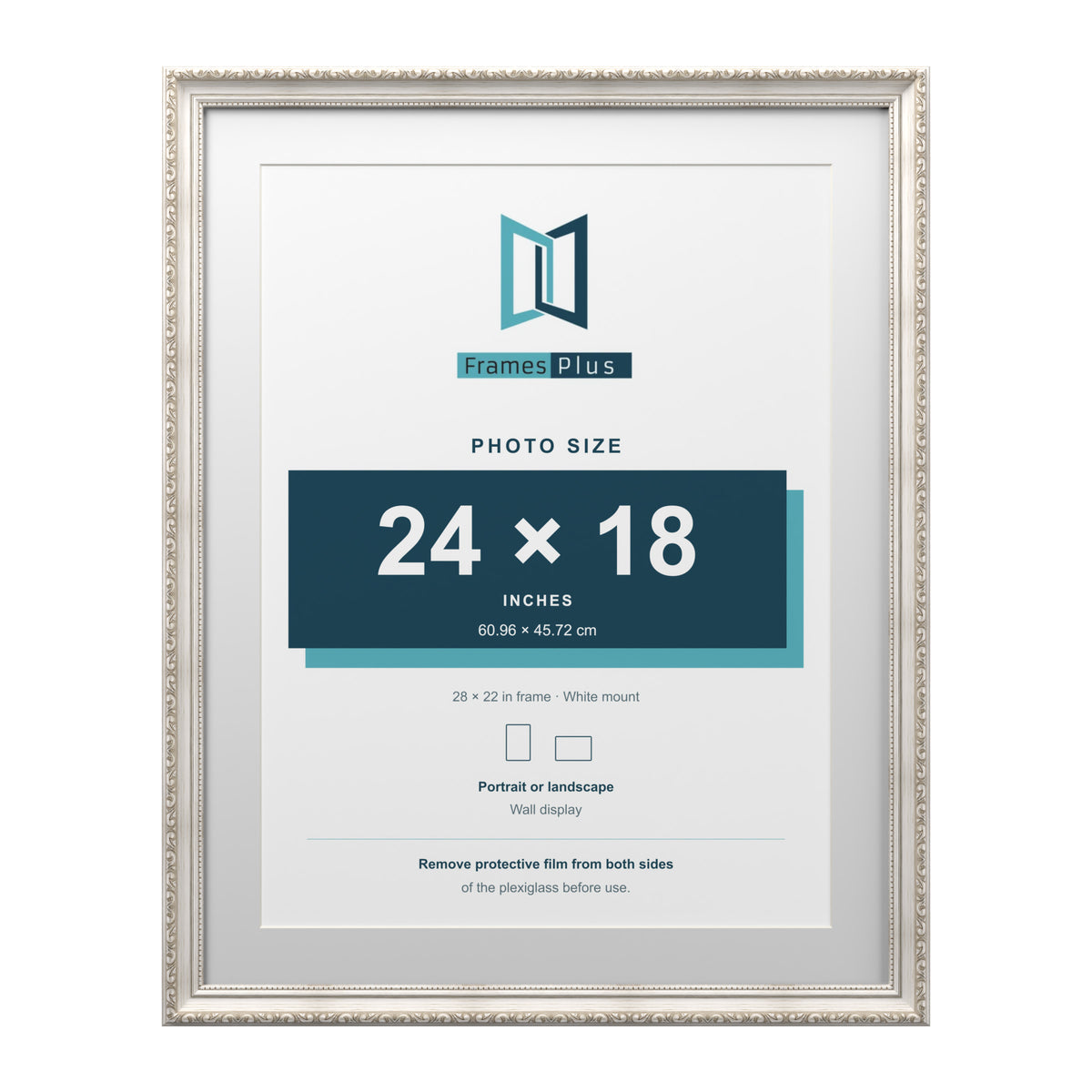 Louis Range Silver Picture, Photo & Poster Frame with White Mount - 28x22" Frame for 24x18" Photo, Silver