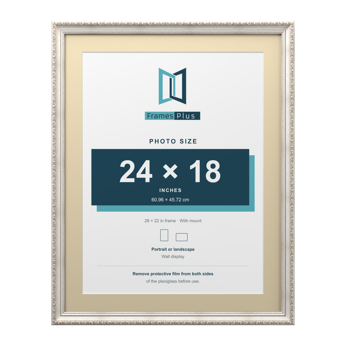 Louis Range Silver Picture, Photo & Poster Frame with Ivory Mount - 28x22" Frame for 24x18" Photo, Silver