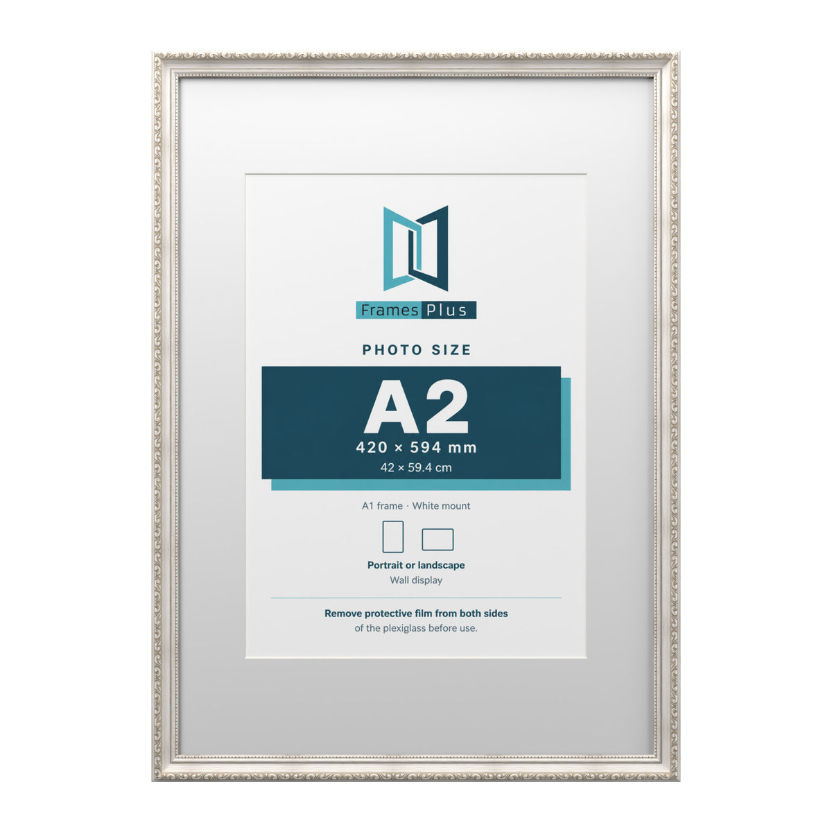 Louis Range Silver Picture, Photo & Poster Frame with White Mount - A1 Frame for A2 Photo, Silver