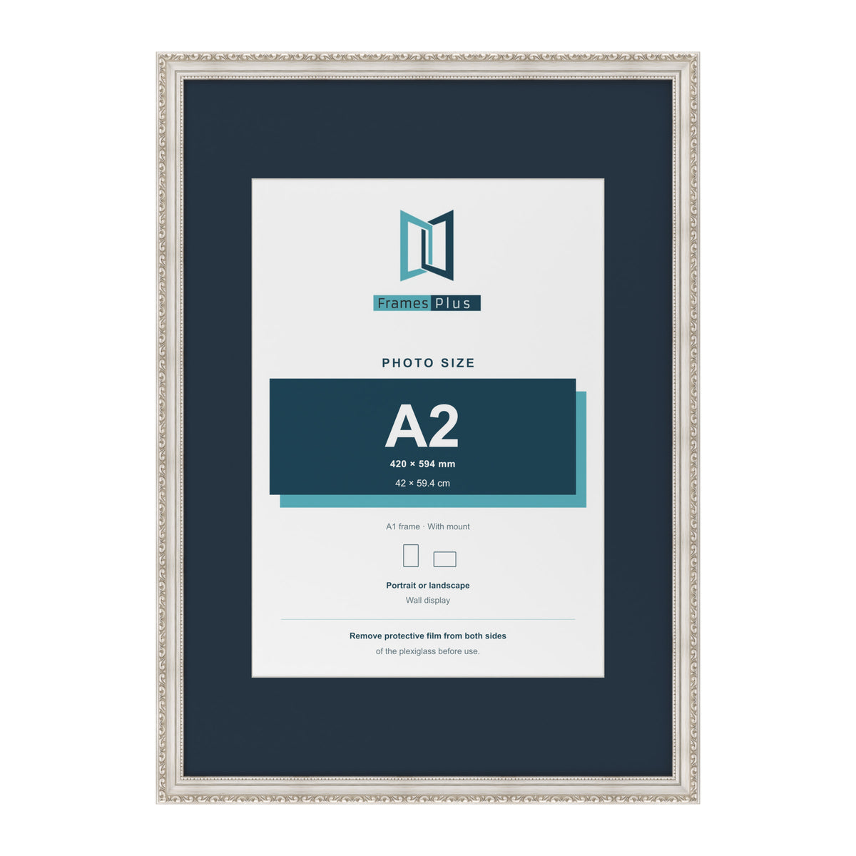 Louis Range Silver Picture, Photo & Poster Frame with Pacific Blue Mount - A1 Frame for A2 Photo, Silver