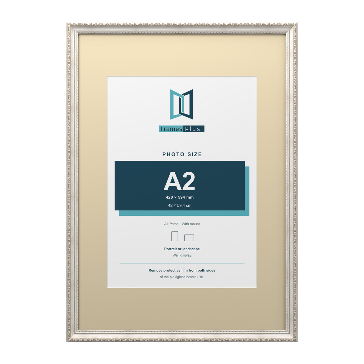 Louis Range Silver Picture, Photo & Poster Frame with Ivory Mount - A1 Frame for A2 Photo, Silver