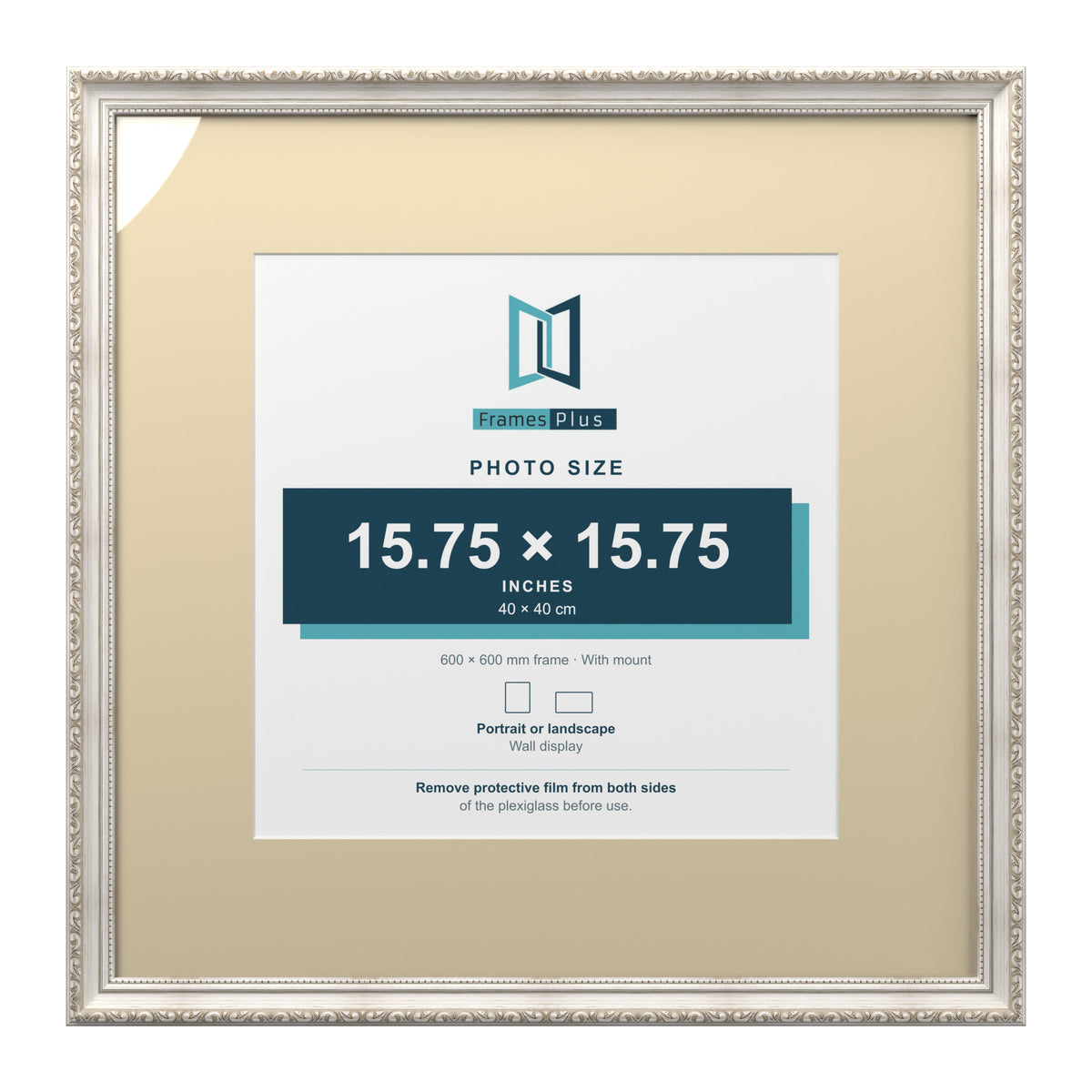 Louis Range Silver Picture, Photo & Poster Frame with Ivory Mount - 60x60cm Frame for 40x40cm Photo, Silver