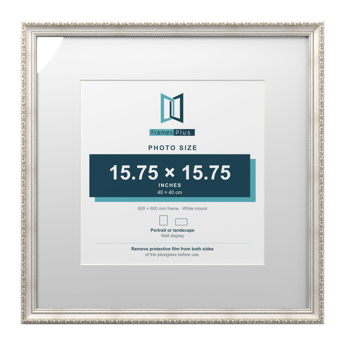 Louis Range Silver Picture, Photo & Poster Frame with White Mount - 60x60cm Frame for 40x40cm Photo, Silver