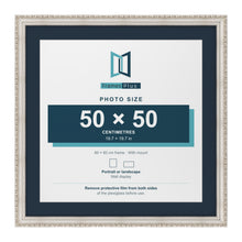 Louis Range Silver Picture, Photo & Poster Frame with Pacific Blue Mount - 60x60cm Frame for 50x50cm Photo, Silver