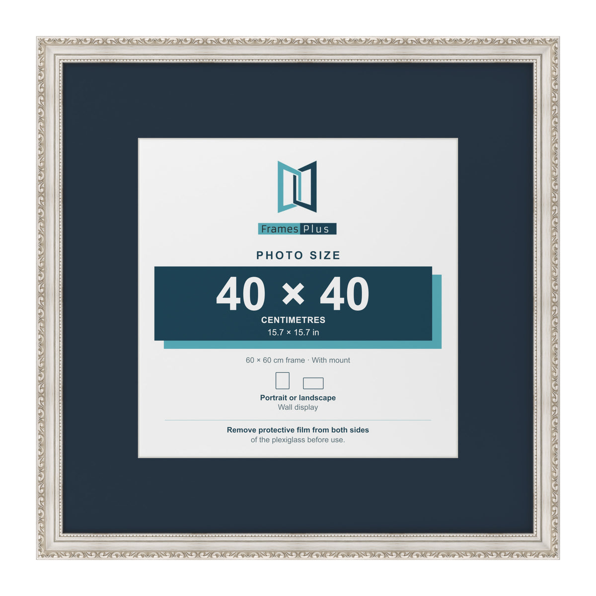 Louis Range Silver Picture, Photo & Poster Frame with Pacific Blue Mount - 60x60cm Frame for 40x40cm Photo, Silver