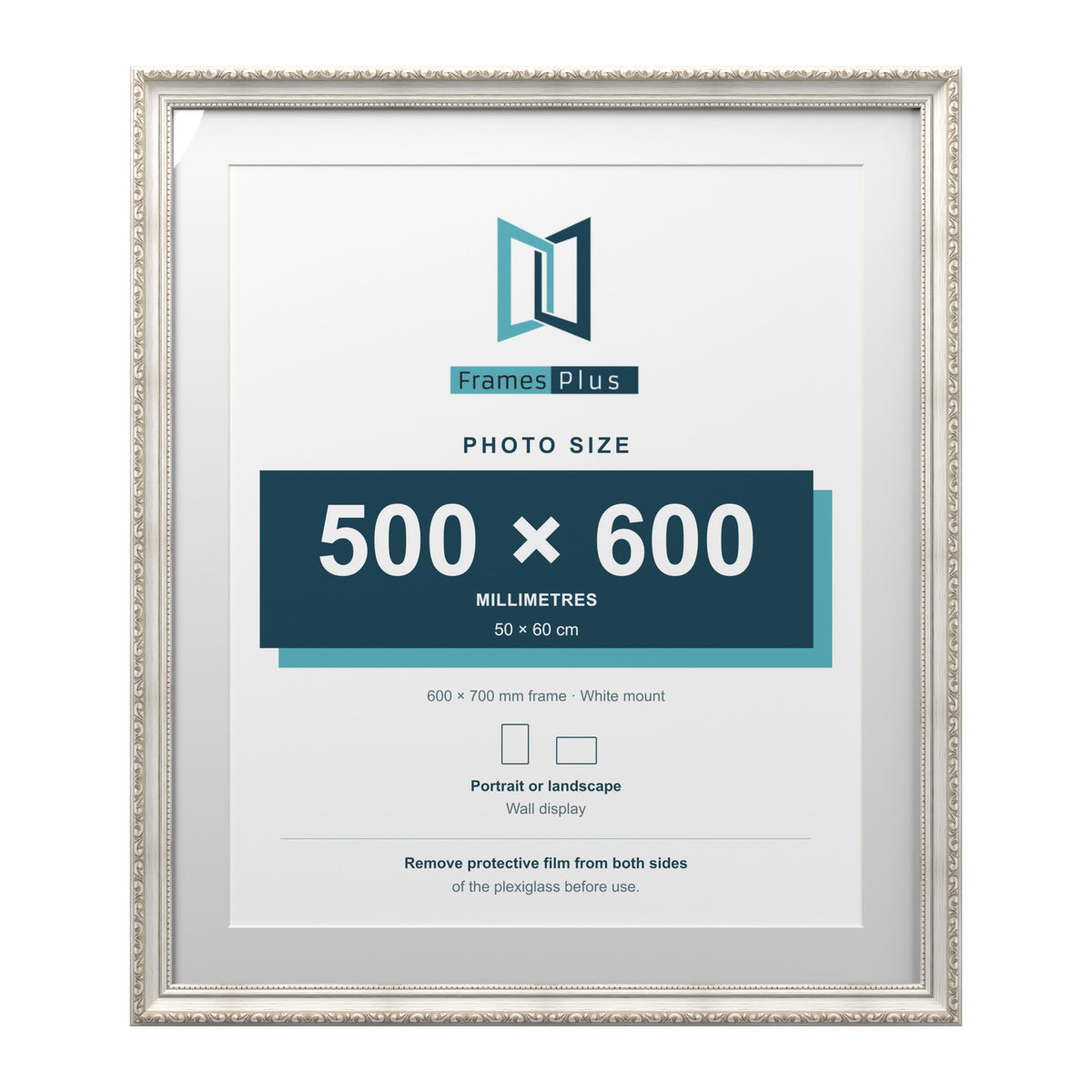 Louis Range Silver Picture, Photo & Poster Frame with White Mount - 70x60cm Frame for 60x50cm Photo, Silver