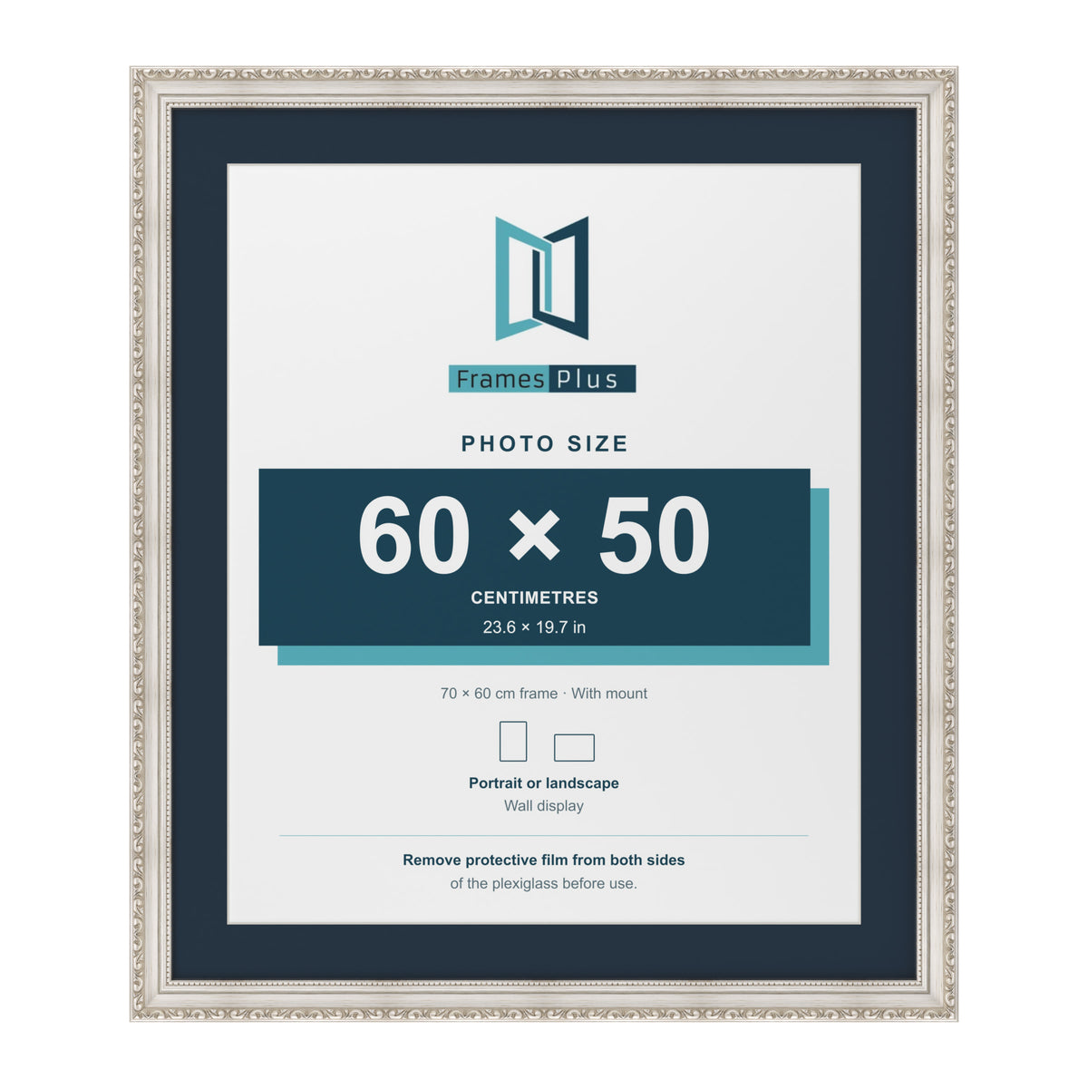 Louis Range Silver Picture, Photo & Poster Frame with Pacific Blue Mount - 70x60cm Frame for 60x50cm Photo, Silver