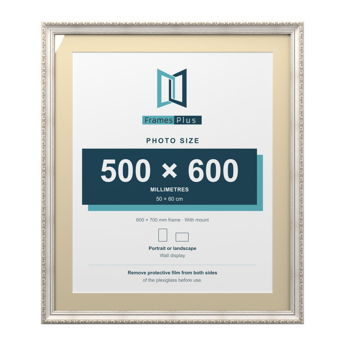 Louis Range Silver Picture, Photo & Poster Frame with Ivory Mount - 70x60cm Frame for 60x50cm Photo, Silver