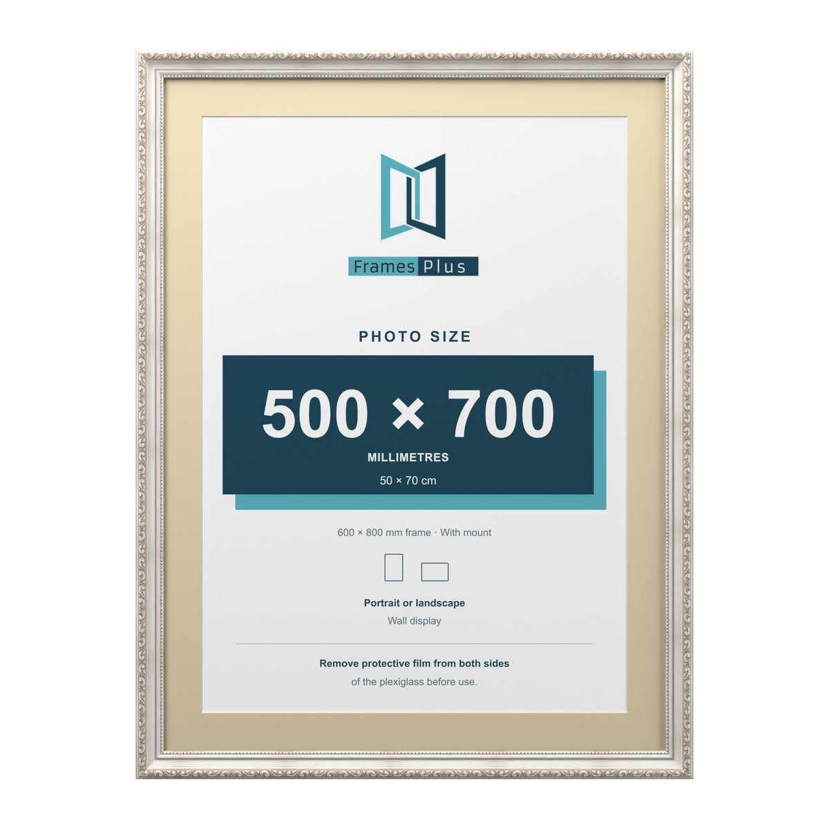 Louis Range Silver Picture, Photo & Poster Frame with Ivory Mount - 80x60cm Frame for 70x50cm Photo, Silver