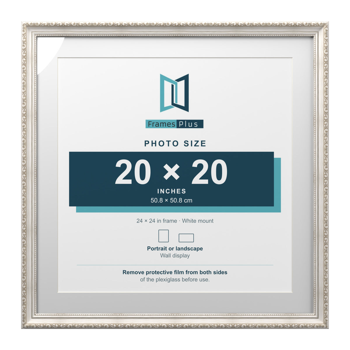 Louis Range Silver Picture, Photo & Poster Frame with White Mount - 24x24" Frame for 20x20" Photo, Silver