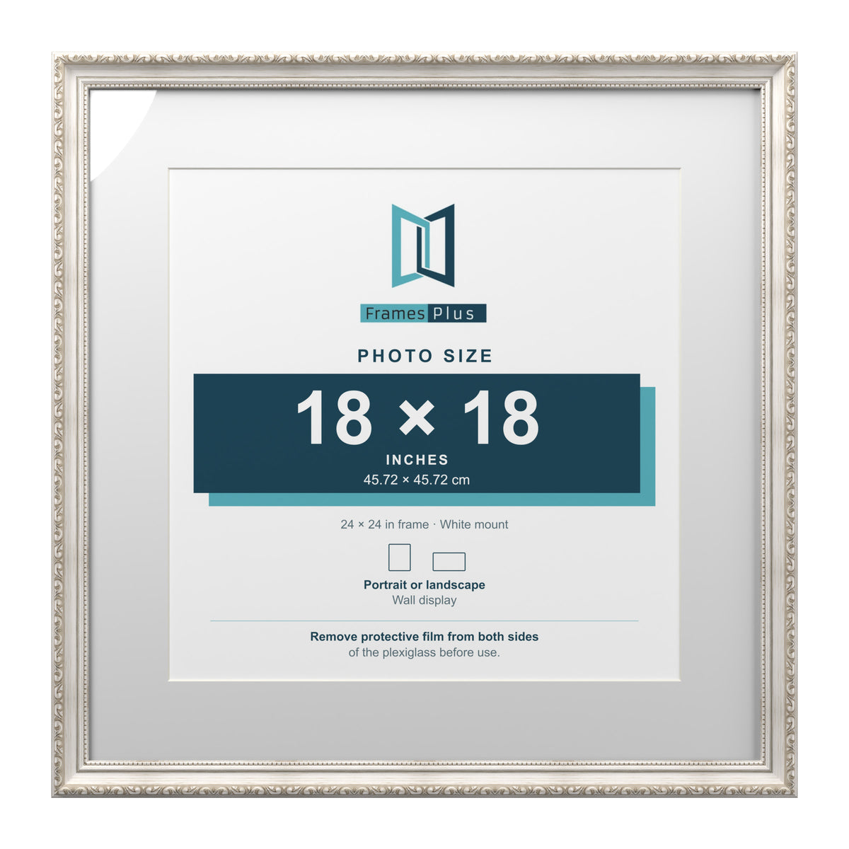 Louis Range Silver Picture, Photo & Poster Frame with White Mount - 24x24" Frame for 18x18" Photo, Silver