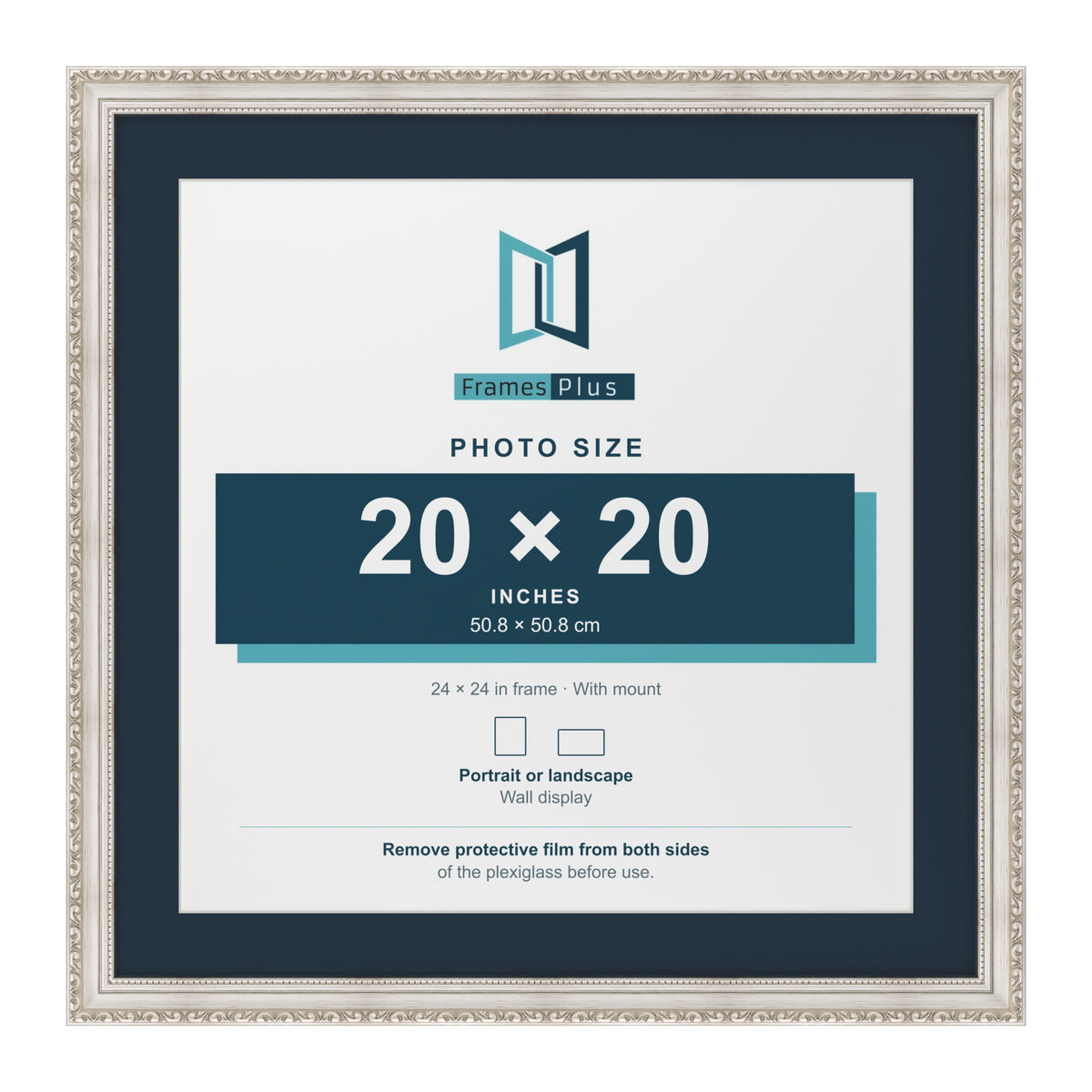 Louis Range Silver Picture, Photo & Poster Frame with Pacific Blue Mount - 24x24" Frame for 20x20" Photo, Silver