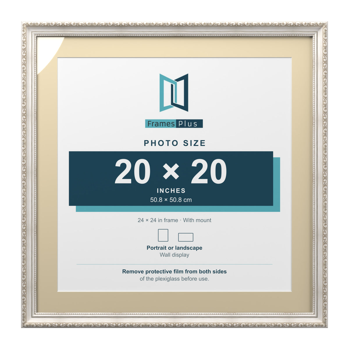 Louis Range Silver Picture, Photo & Poster Frame with Ivory Mount - 24x24" Frame for 20x20" Photo, Silver