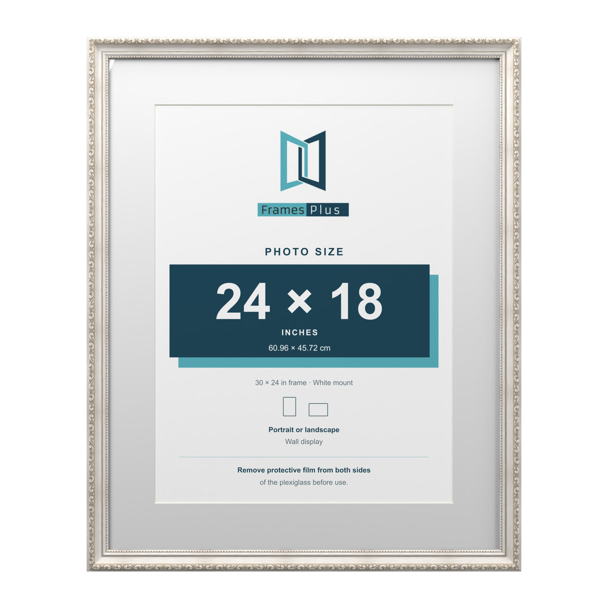 Louis Range Silver Picture, Photo & Poster Frame with White Mount - 30x24" Frame for 24x18" Photo, Silver