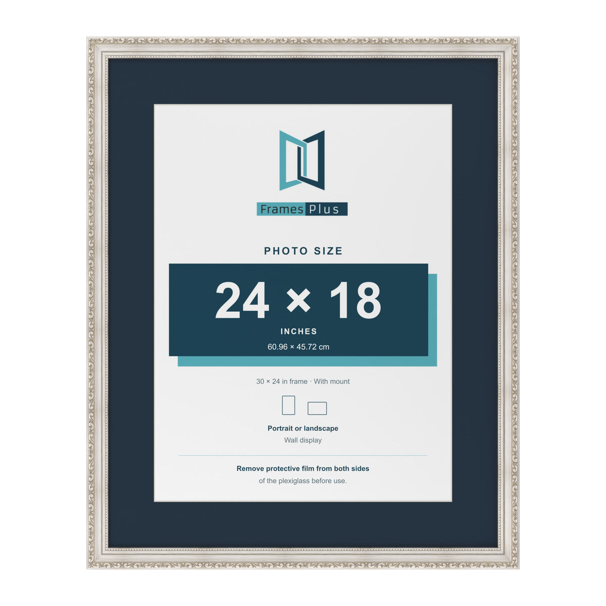Louis Range Silver Picture, Photo & Poster Frame with Pacific Blue Mount - 30x24" Frame for 24x18" Photo, Silver