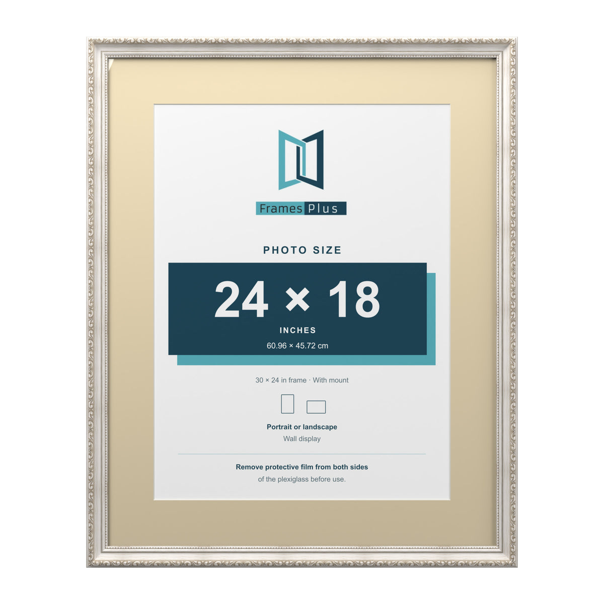 Louis Range Silver Picture, Photo & Poster Frame with Ivory Mount - 30x24" Frame for 24x18" Photo, Silver