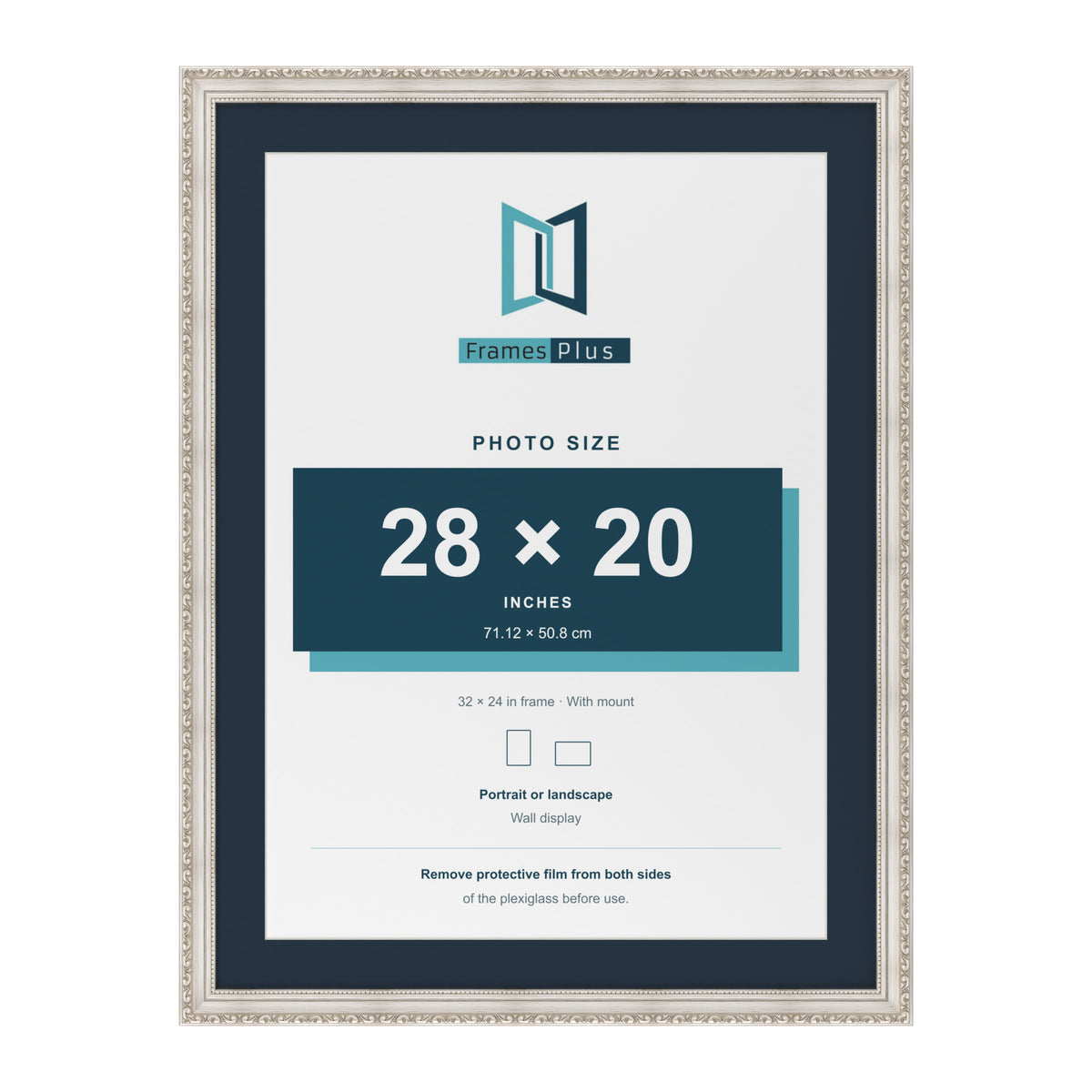 Louis Range Silver Picture, Photo & Poster Frame with Pacific Blue Mount - 32x24" Frame for 28x20" Photo, Silver