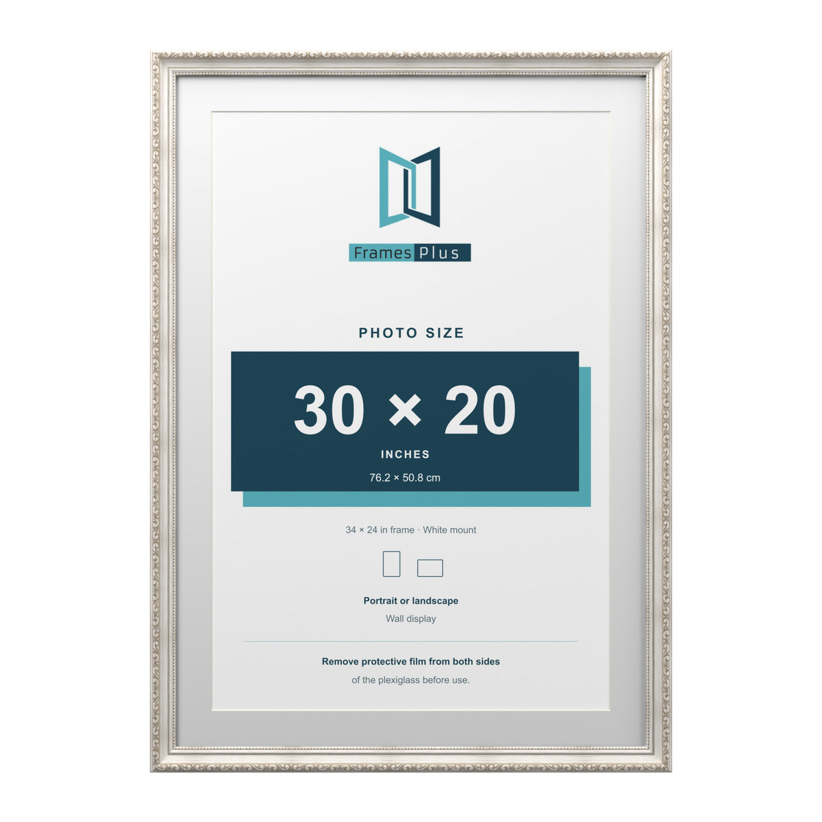 Louis Range Silver Picture, Photo & Poster Frame with White Mount - 34x24" Frame for 30x20" Photo, Silver