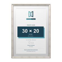 Louis Range Silver Picture, Photo & Poster Frame with White Mount - 34x24" Frame for 30x20" Photo, Silver