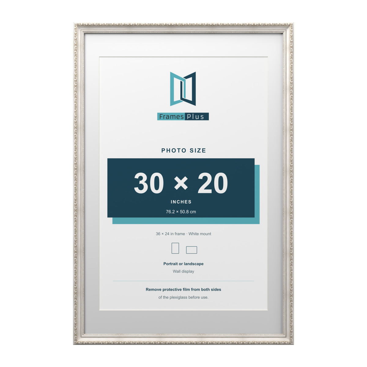 Louis Range Silver Picture, Photo & Poster Frame with White Mount - 36x24" Frame for 30x20" Photo, Silver