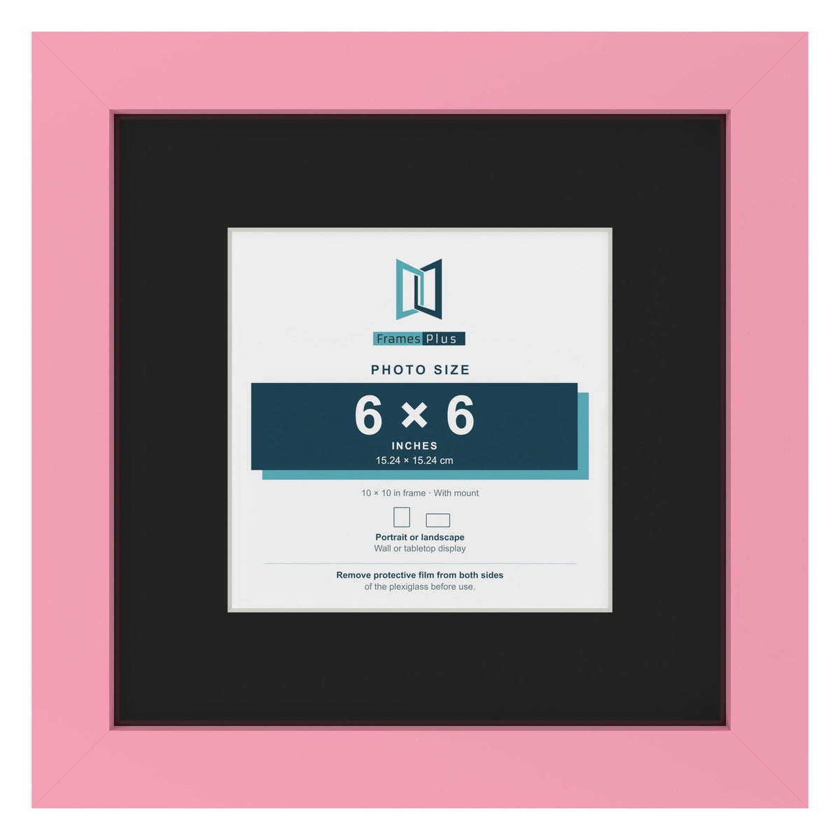 Baby Pink 10 x 10 inch picture frame with a black mount for a 6 x 6 inch photo