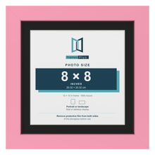 Baby Pink 10 x 10 inch picture frame with a black mount for an 8 x 8 inch photo