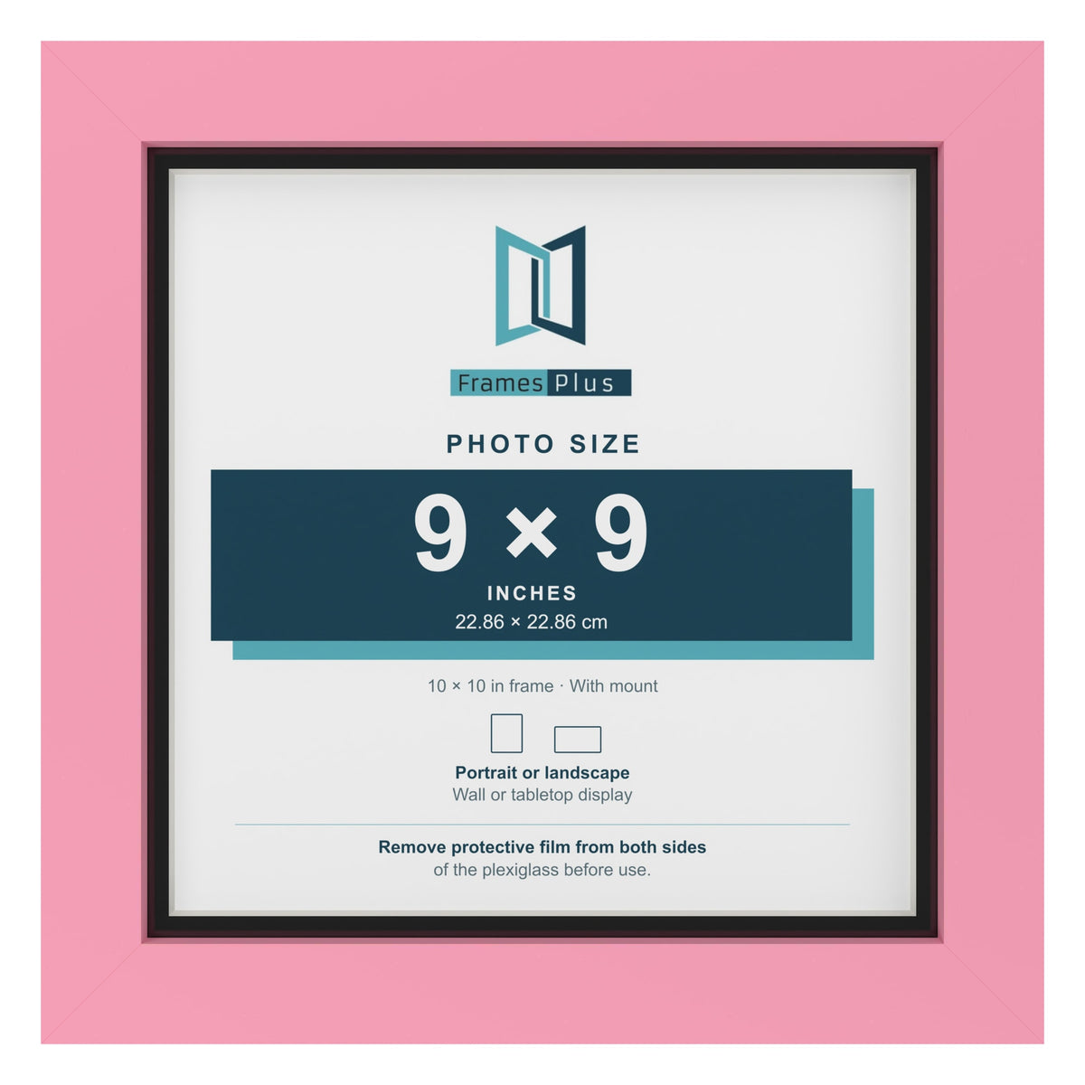 Baby Pink 10 x 10 inch picture frame with a black mount for a 9 x 9 inch photo