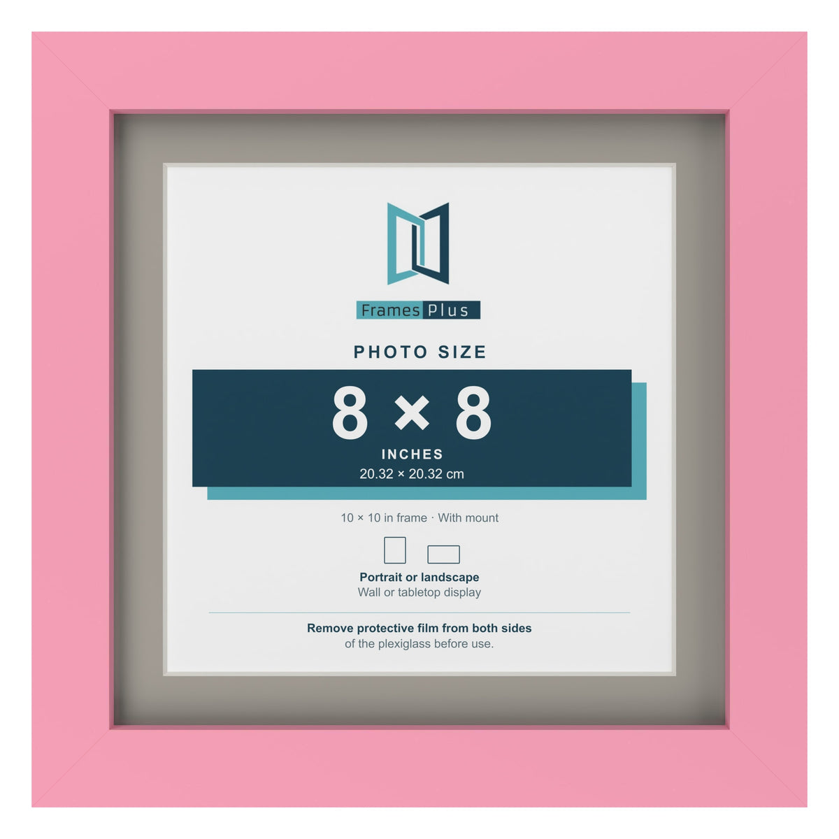 Baby Pink 10 x 10 inch picture frame with a Dawn Grey mount for an 8 x 8 inch photo