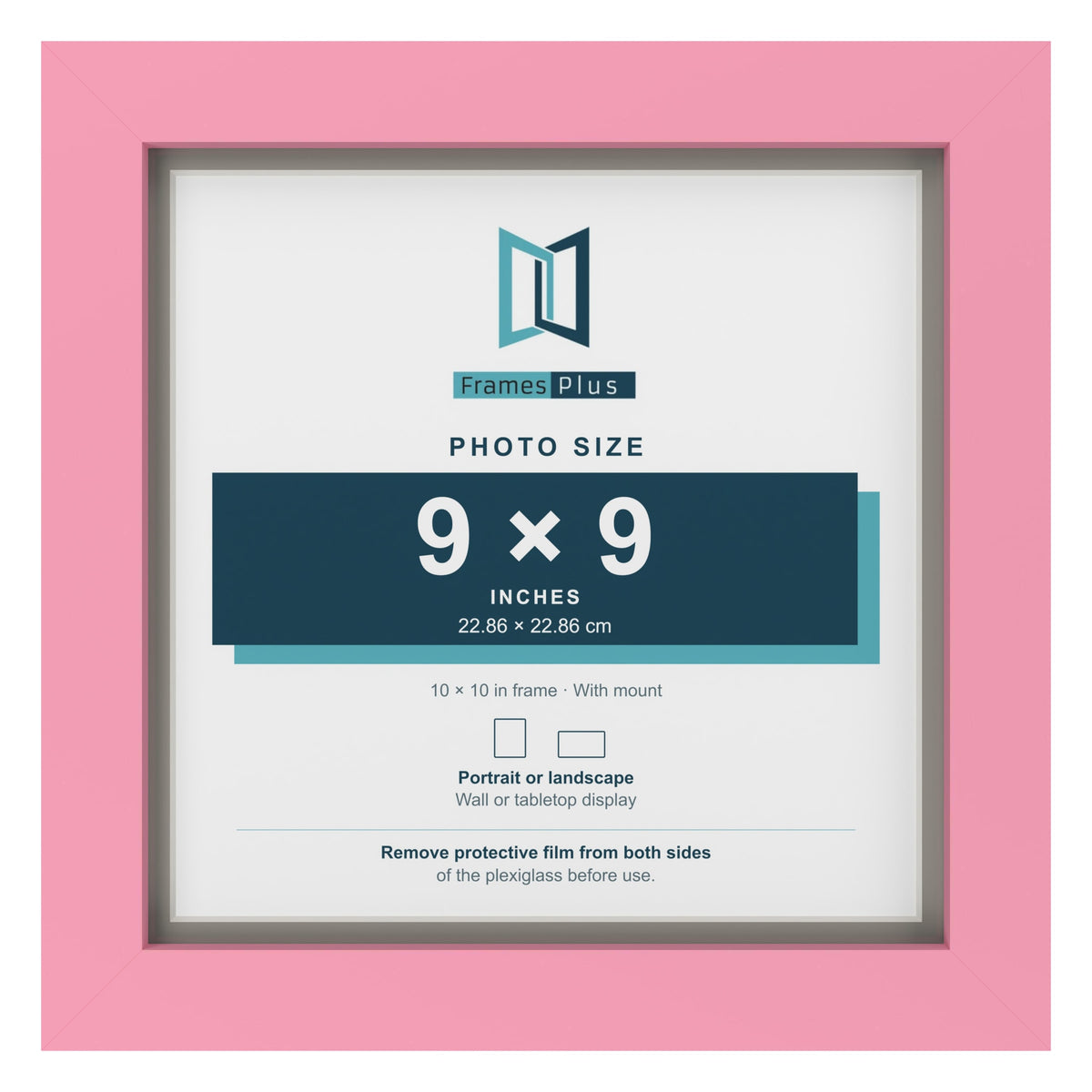 Baby Pink 10 x 10 inch picture frame with a Dawn Grey mount for a 9 x 9 inch photo