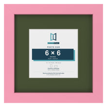 Baby Pink 10 x 10 inch picture frame with a green mount for a 6 x 6 inch photo