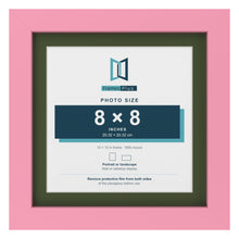 Baby Pink 10 x 10 inch picture frame with a green mount for an 8 x 8 inch photo