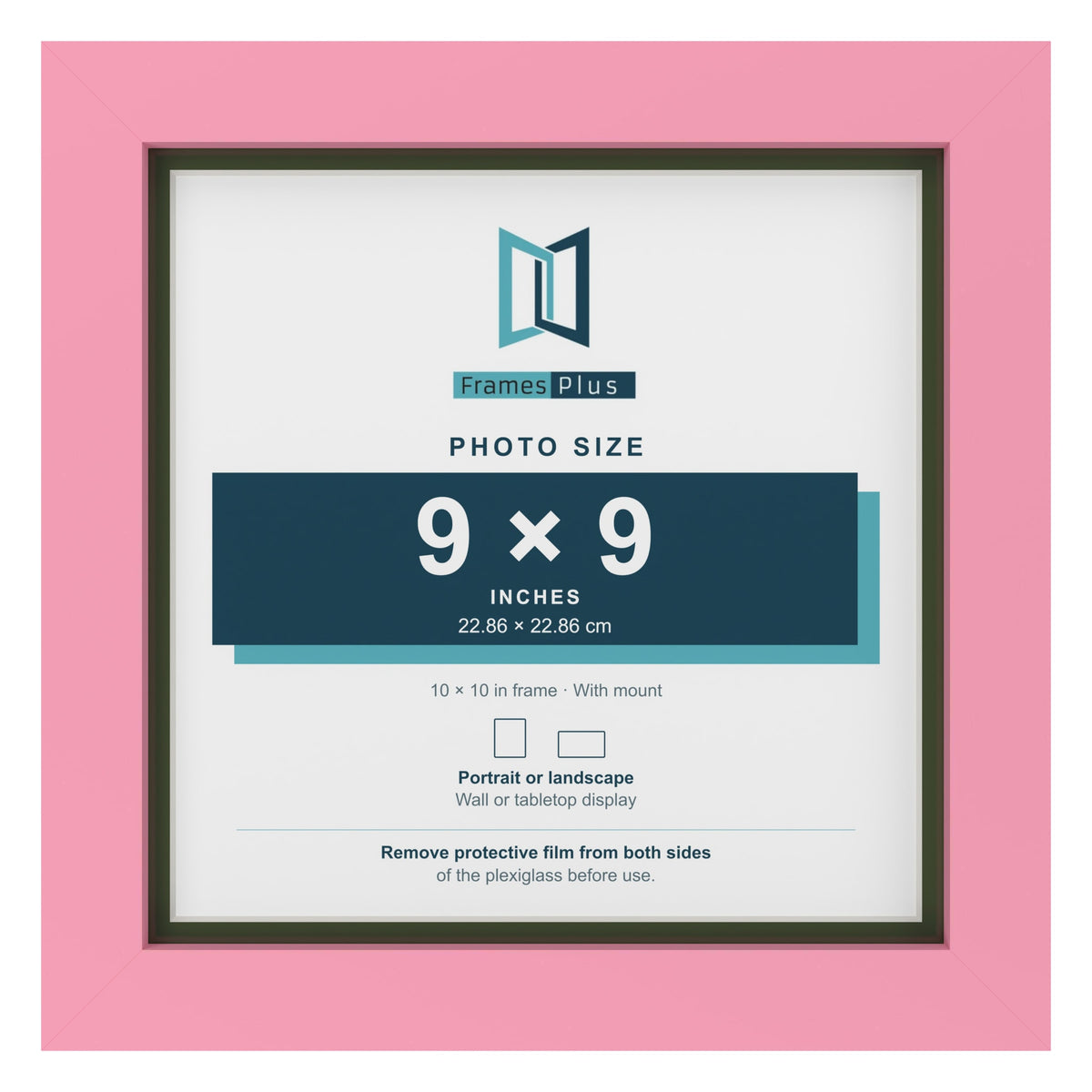 Baby Pink 10 x 10 inch picture frame with a green mount for a 9 x 9 inch photo