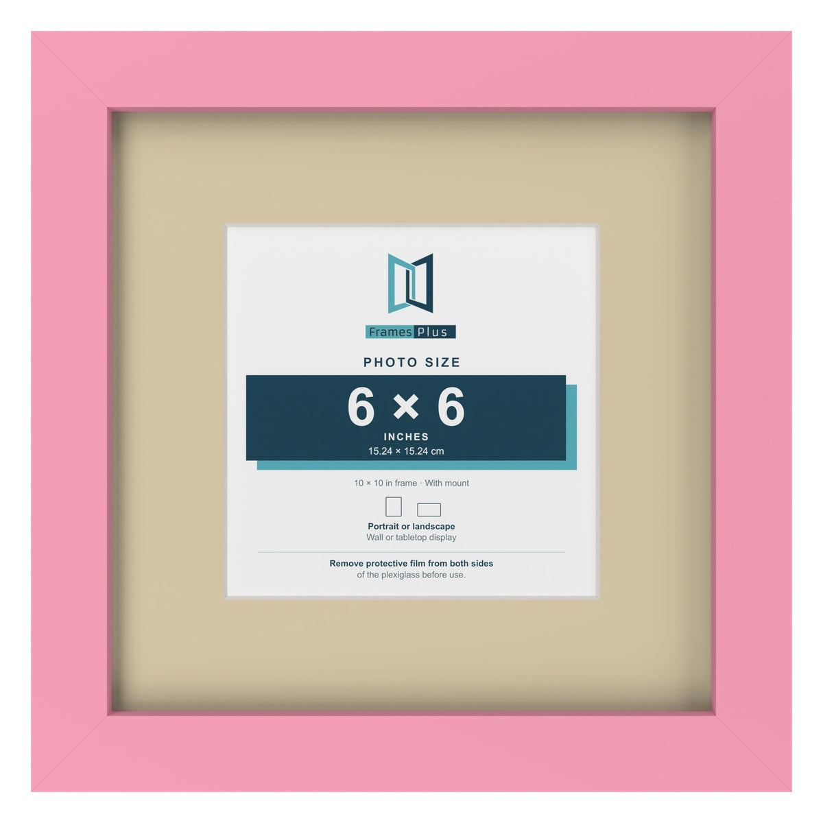 Baby Pink 10 x 10 inch picture frame with an ivory mount for a 6 x 6 inch photo