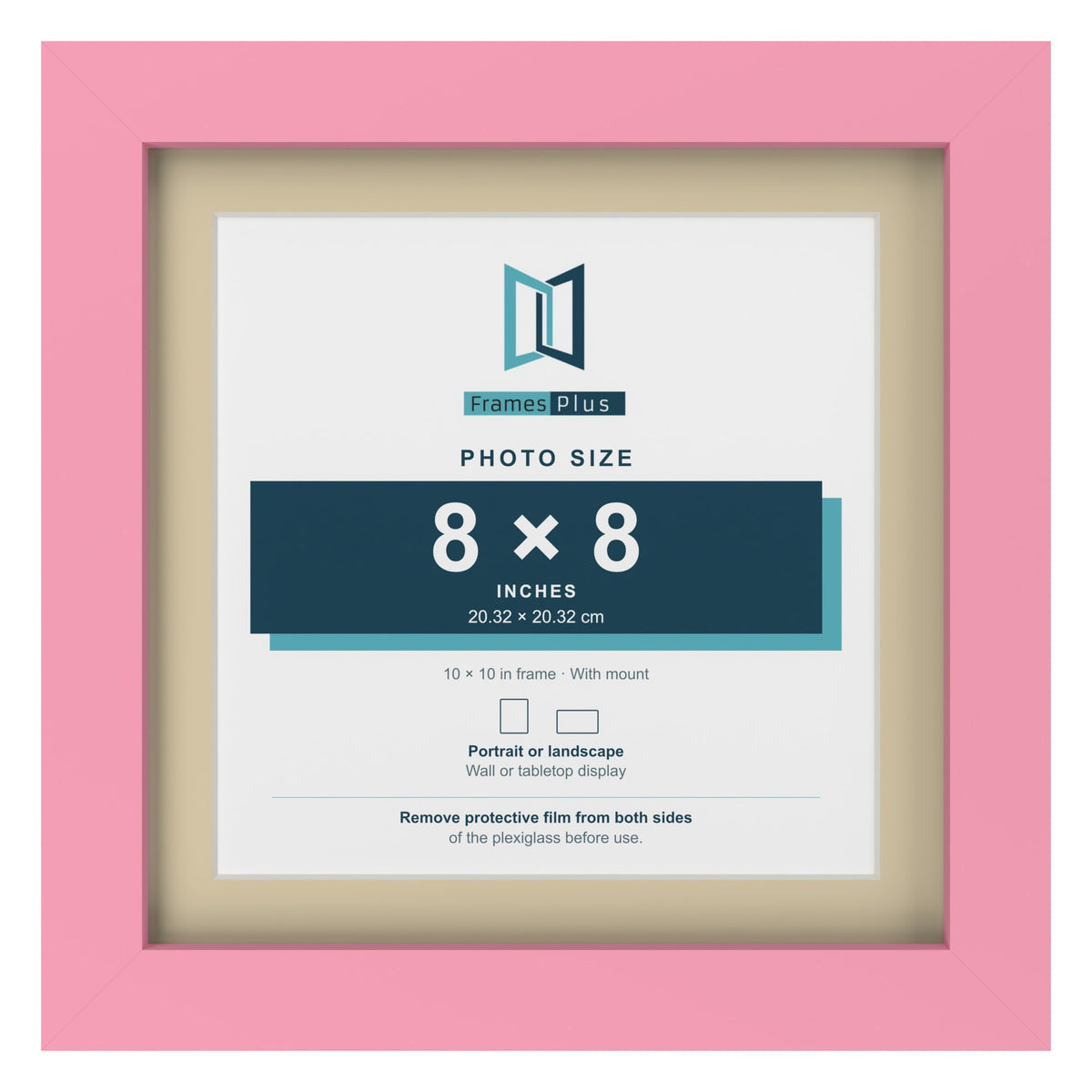 Baby Pink 10 x 10 inch picture frame with an ivory mount for an 8 x 8 inch photo