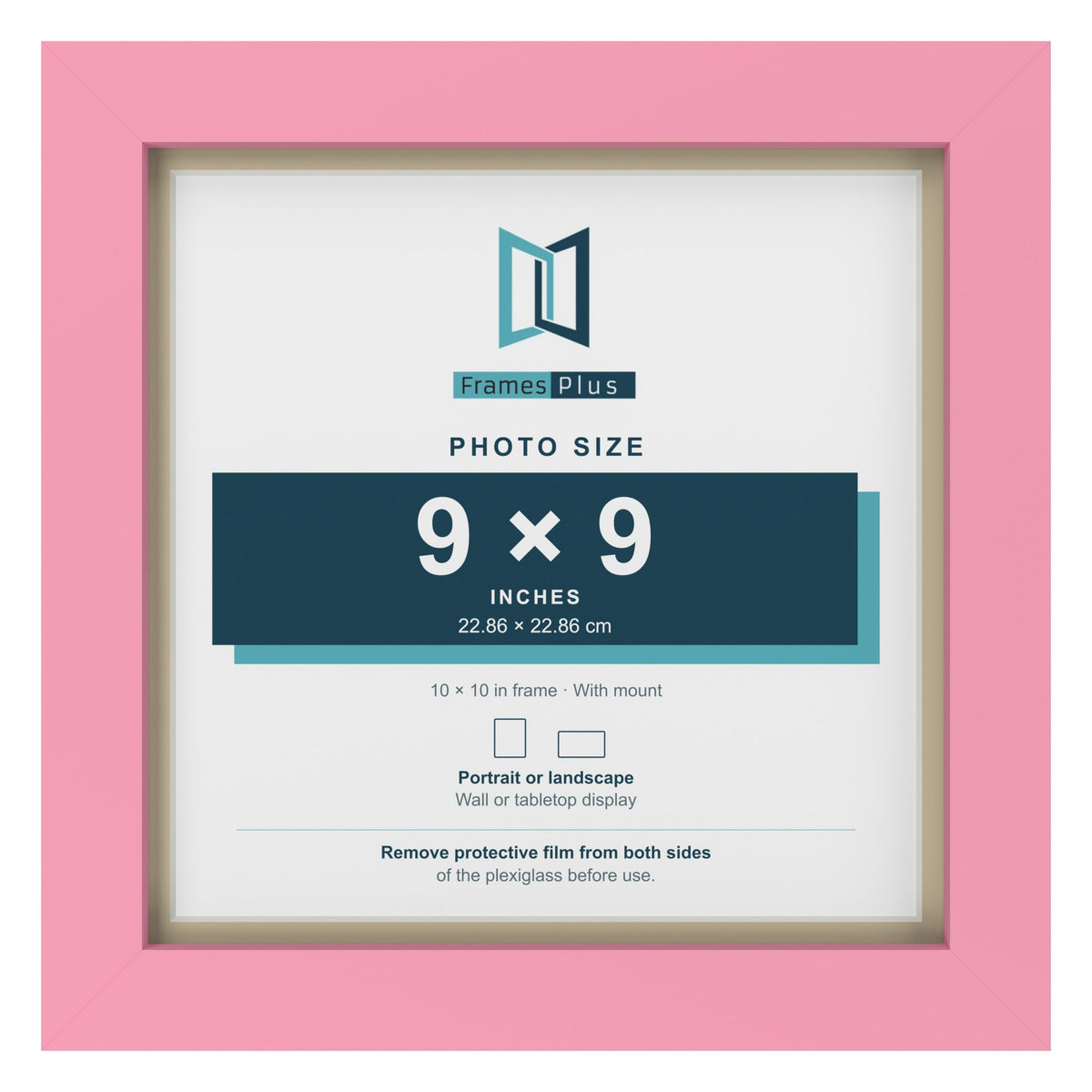 Baby Pink 10 x 10 inch picture frame with an ivory mount for a 9 x 9 inch photo