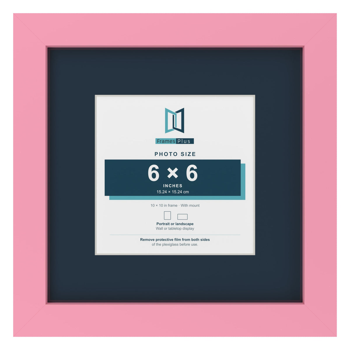 Baby Pink 10 x 10 inch picture frame with a Pacific Blue mount for a 6 x 6 inch photo