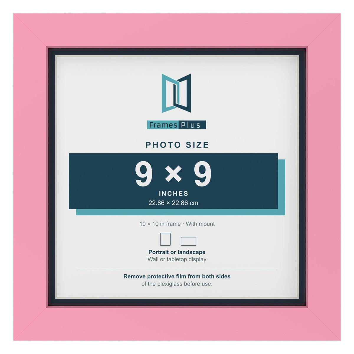 Baby Pink 10 x 10 inch picture frame with a Pacific Blue mount for a 9 x 9 inch photo