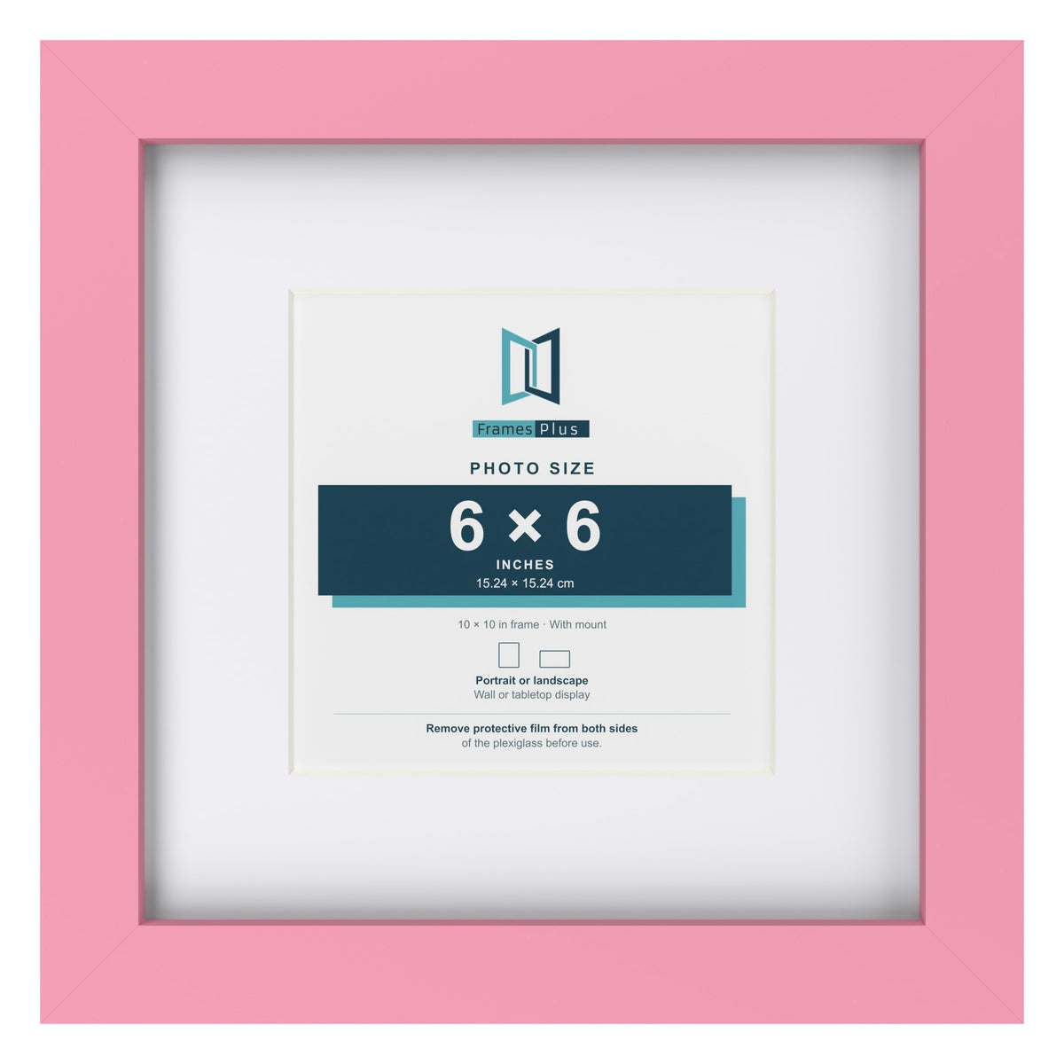 Baby Pink 10 x 10 inch picture frame with a white mount for a 6 x 6 inch photo