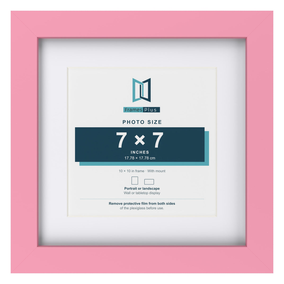 Baby Pink 10 x 10 inch picture frame with a white mount for a 7 x 7 inch photo