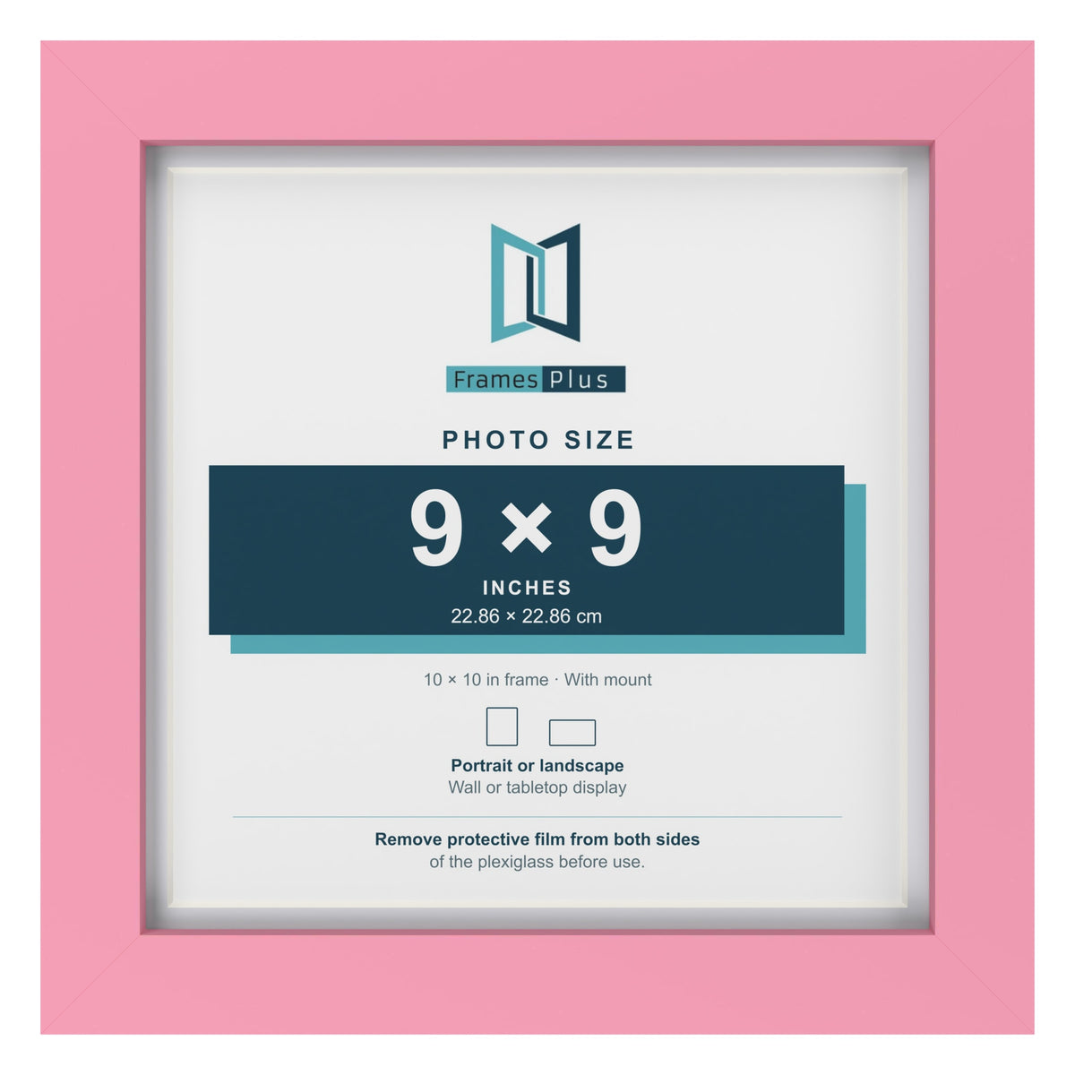Baby Pink 10 x 10 inch picture frame with a white mount for a 9 x 9 inch photo