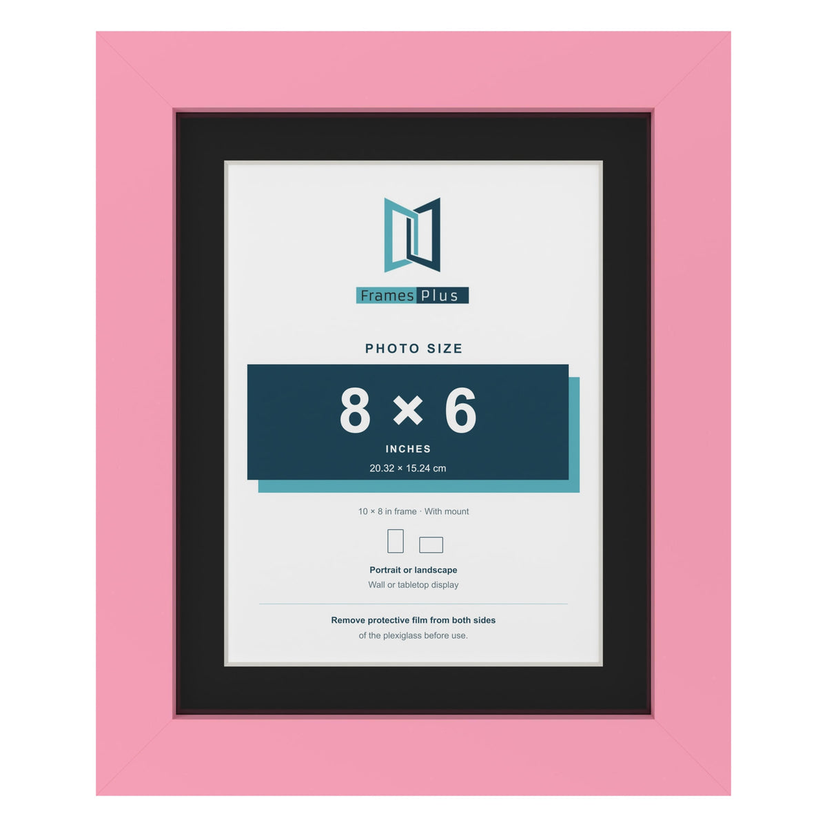 Baby Pink 10 x 8 inch picture frame with a black mount for an 8 x 6 inch photo