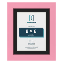 Baby Pink 10 x 8 inch picture frame with a black mount for an 8 x 6 inch photo